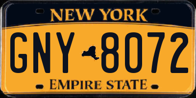 NY license plate GNY8072