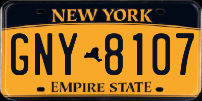 NY license plate GNY8107