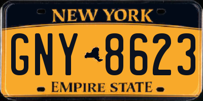 NY license plate GNY8623