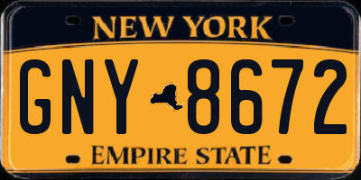 NY license plate GNY8672