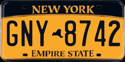 NY license plate GNY8742