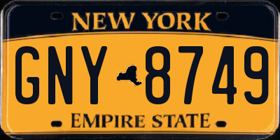 NY license plate GNY8749
