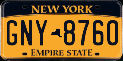 NY license plate GNY8760