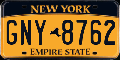 NY license plate GNY8762