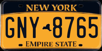 NY license plate GNY8765