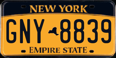 NY license plate GNY8839