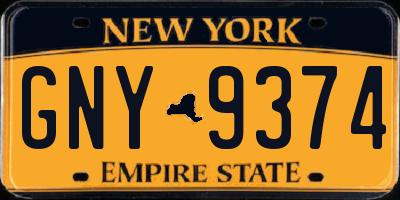 NY license plate GNY9374