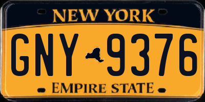 NY license plate GNY9376