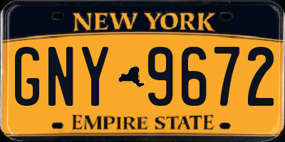 NY license plate GNY9672