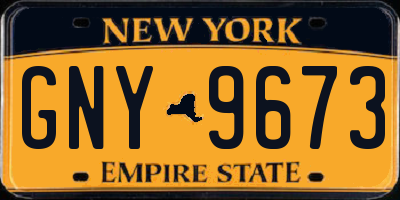 NY license plate GNY9673