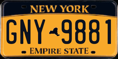 NY license plate GNY9881