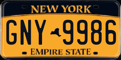 NY license plate GNY9986