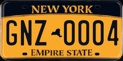 NY license plate GNZ0004