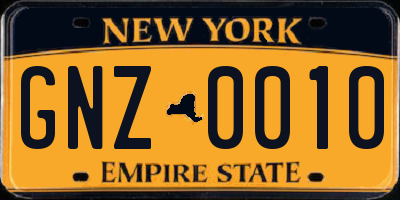 NY license plate GNZ0010