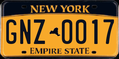 NY license plate GNZ0017
