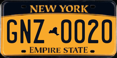 NY license plate GNZ0020