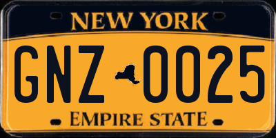 NY license plate GNZ0025