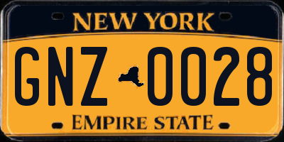 NY license plate GNZ0028