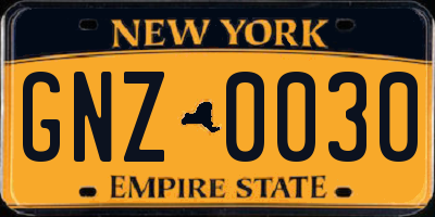 NY license plate GNZ0030