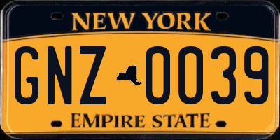 NY license plate GNZ0039
