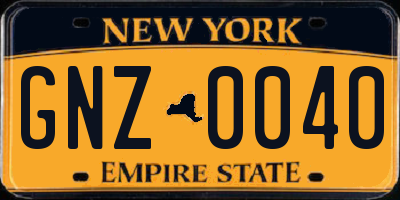 NY license plate GNZ0040