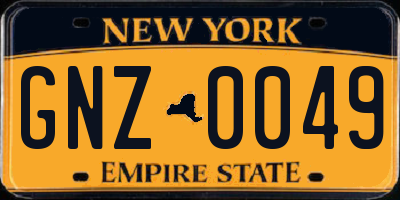NY license plate GNZ0049