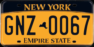 NY license plate GNZ0067