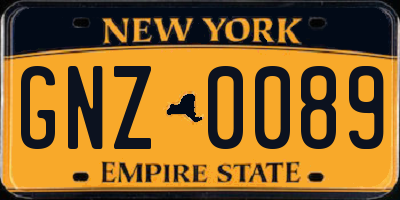 NY license plate GNZ0089