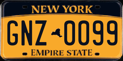 NY license plate GNZ0099