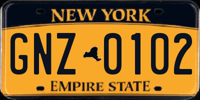 NY license plate GNZ0102