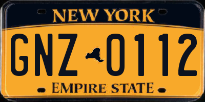 NY license plate GNZ0112