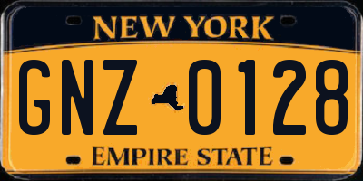 NY license plate GNZ0128