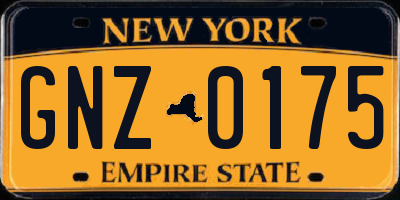 NY license plate GNZ0175