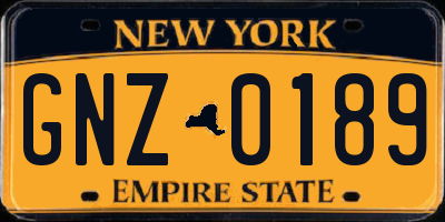 NY license plate GNZ0189