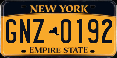 NY license plate GNZ0192