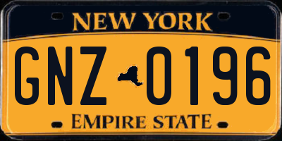 NY license plate GNZ0196