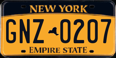NY license plate GNZ0207