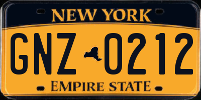 NY license plate GNZ0212