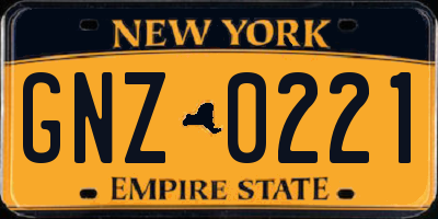 NY license plate GNZ0221