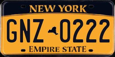 NY license plate GNZ0222