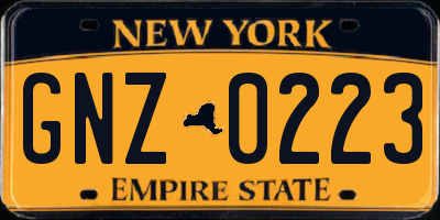 NY license plate GNZ0223