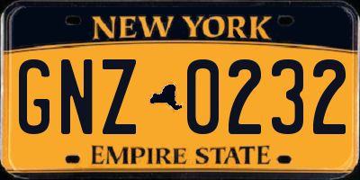 NY license plate GNZ0232