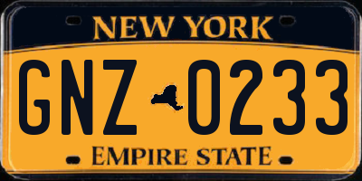 NY license plate GNZ0233