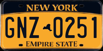 NY license plate GNZ0251