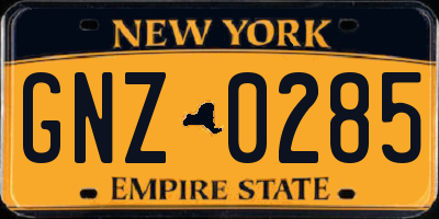 NY license plate GNZ0285