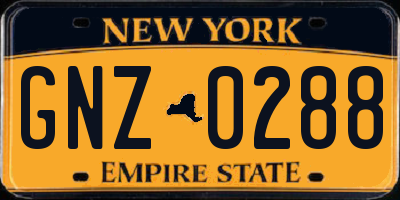 NY license plate GNZ0288