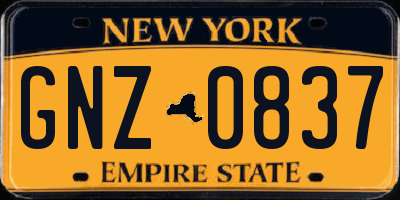 NY license plate GNZ0837