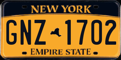 NY license plate GNZ1702
