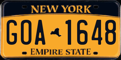 NY license plate GOA1648