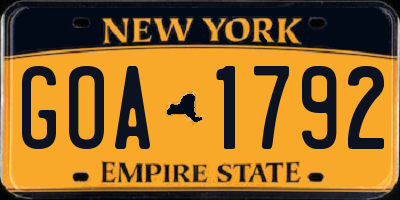NY license plate GOA1792